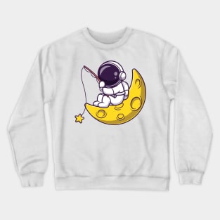 Astronaut Fishing Star On Moon Cartoon Crewneck Sweatshirt